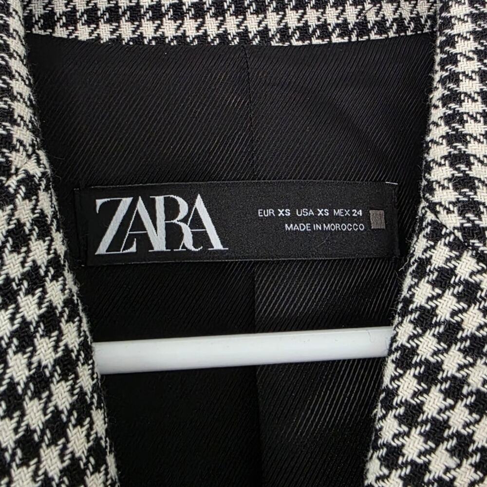 Zara Houndstooth Double Breasted Blazer Jacket Collared Gold Button Tweed XS - Picture 6 of 11
